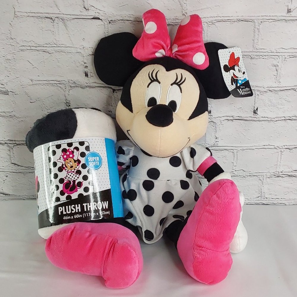 'MINNIE MOUSE' 'BOWTASTIC' HUGGIE DOLL & PLUSH THROW BLANKET 2-PIECE SET "DISNEY